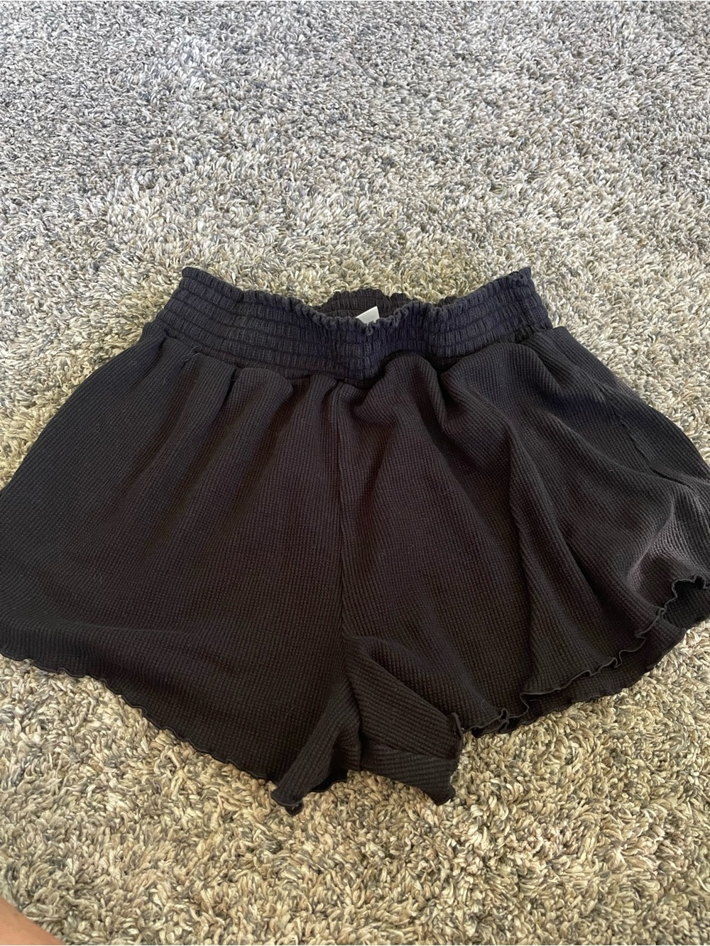 Aeropostale Black High-Waist Waffle Knit Shorts
